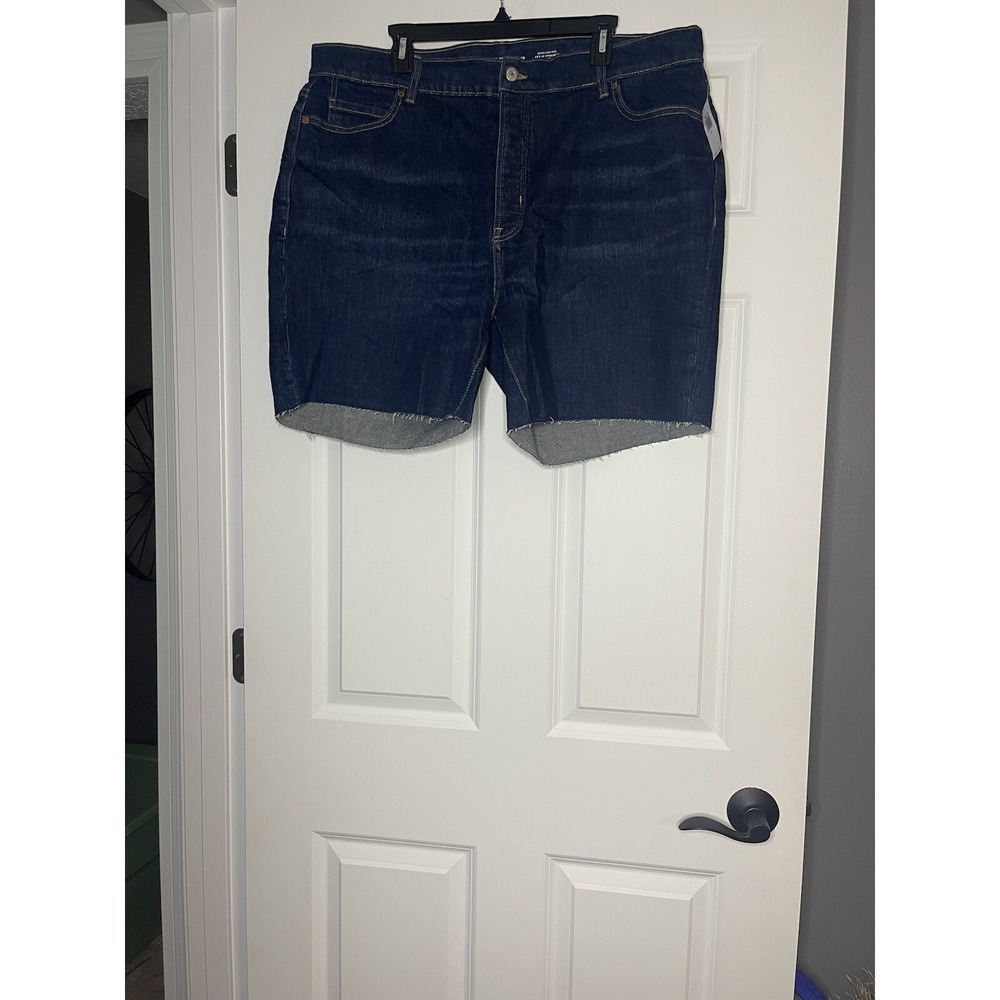Old Navy extra high rise sky hi straight Denim shorts 20 dark blue Raw Hem NWT